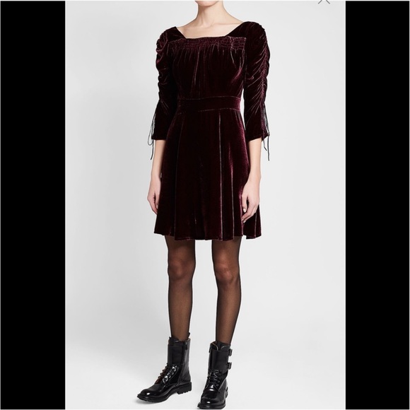 The Kooples Bliss Velvet Burgundy Dress Goth - Picture 2 of 5